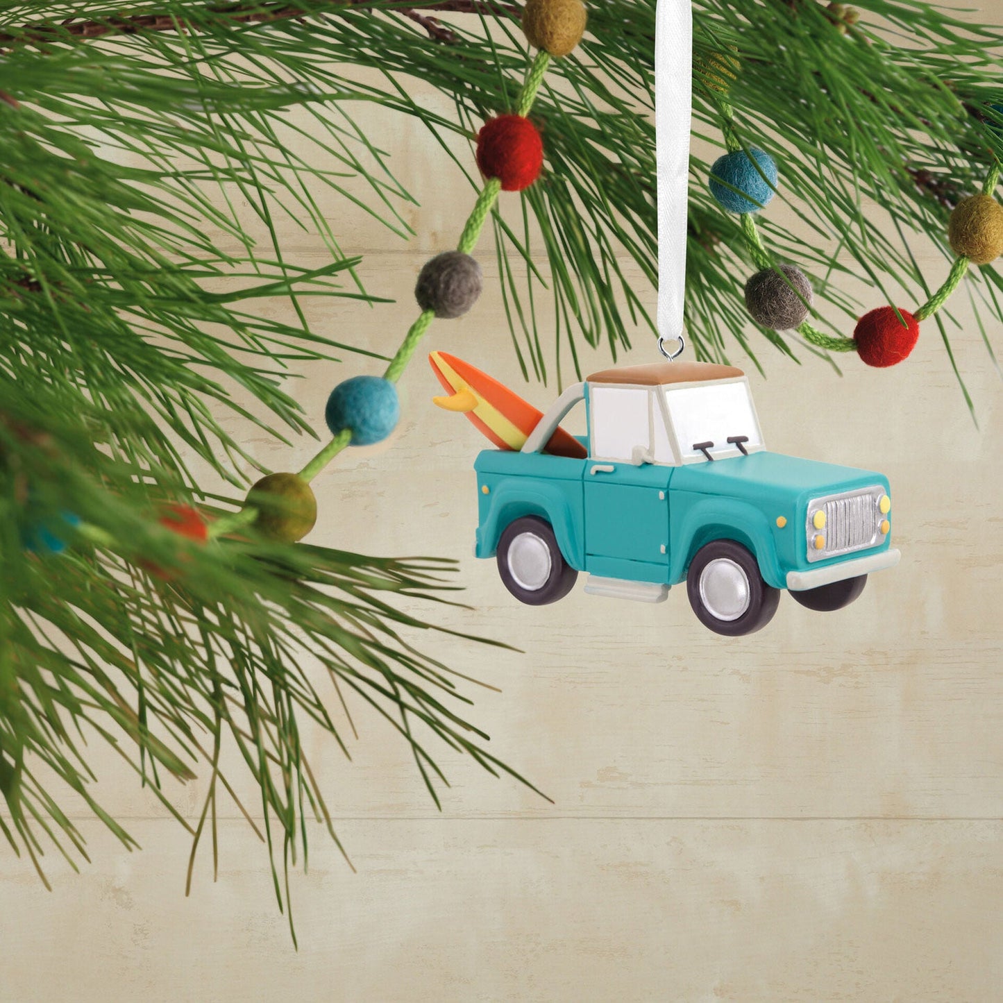 Beach Car With Surfboard Tree Trimmer Ornament