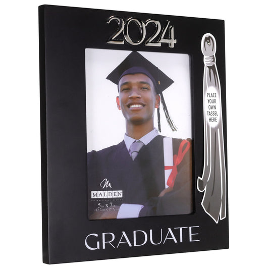 2024 Graduate Black Picture Frame Holds Tassel and 5"x7" Photo