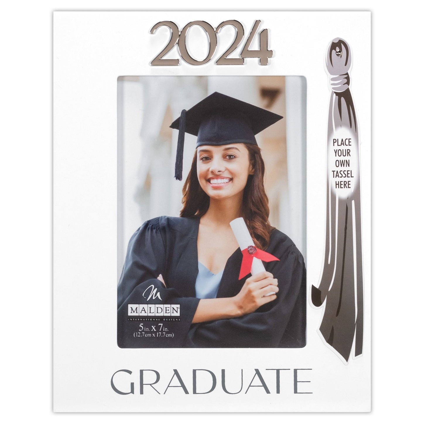 2024 Graduate White Picture Frame Holds Tassel and 5"x7" Photo