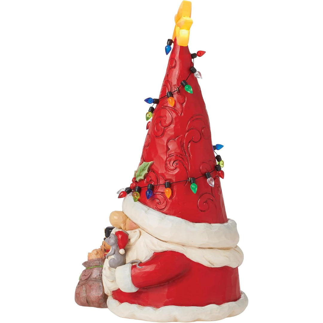 Shore Heartwood Creek Gnome Santa Wrapped in Lights Lit Figurine, 9.25"