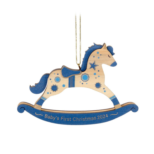 Baby Boy's First Christmas Rocking Horse 2024 Wood Keepsake Ornament
