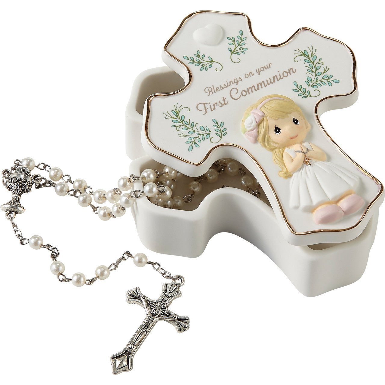 Blessings On Your First Communion Girl Rosary Box with Rosary