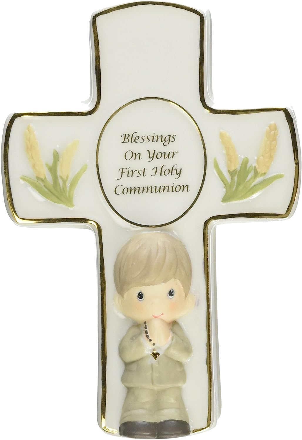 Blessings On Your First Holy Communion, Bisque Porcelain Covered Box With Rosary, Boy