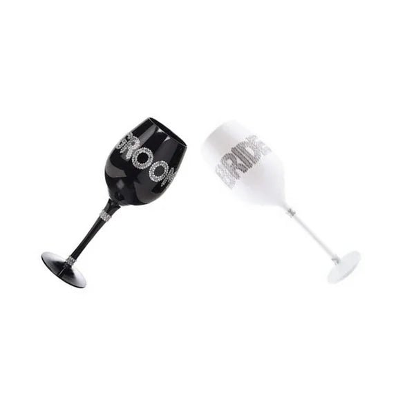 Bling Bride and Groom Wine Glasses Set of 2