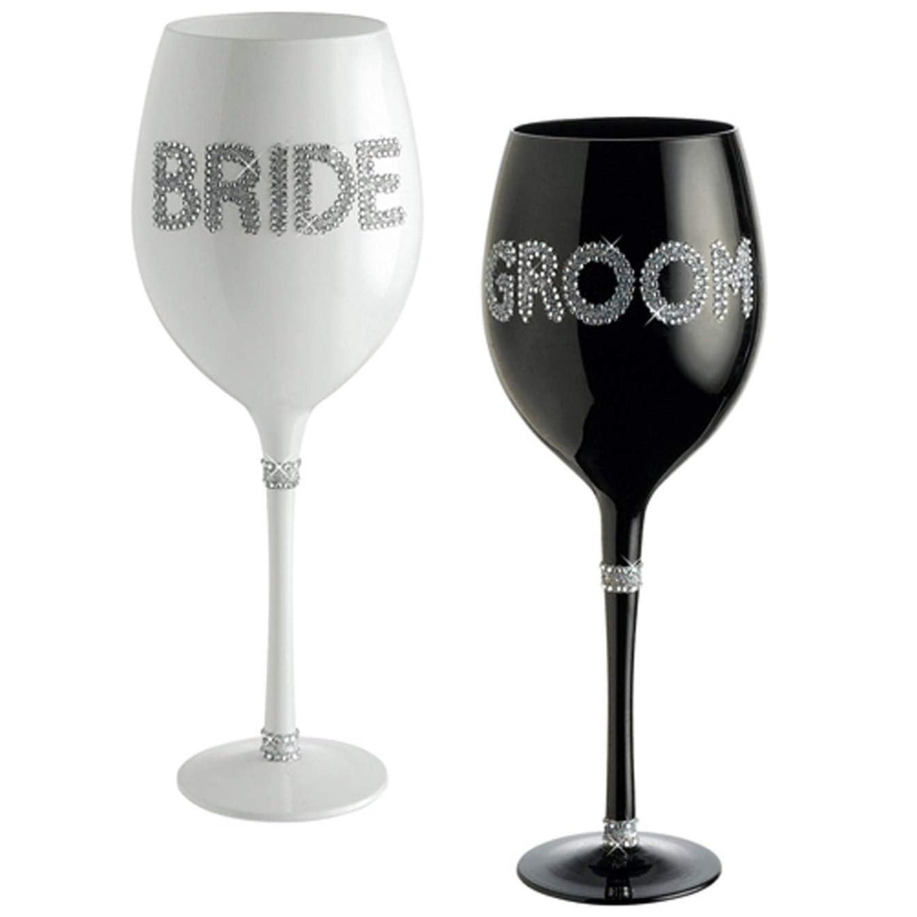 Bling Bride and Groom Wine Glasses Set of 2