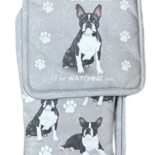 Boston Terrier Oven Mitt Set