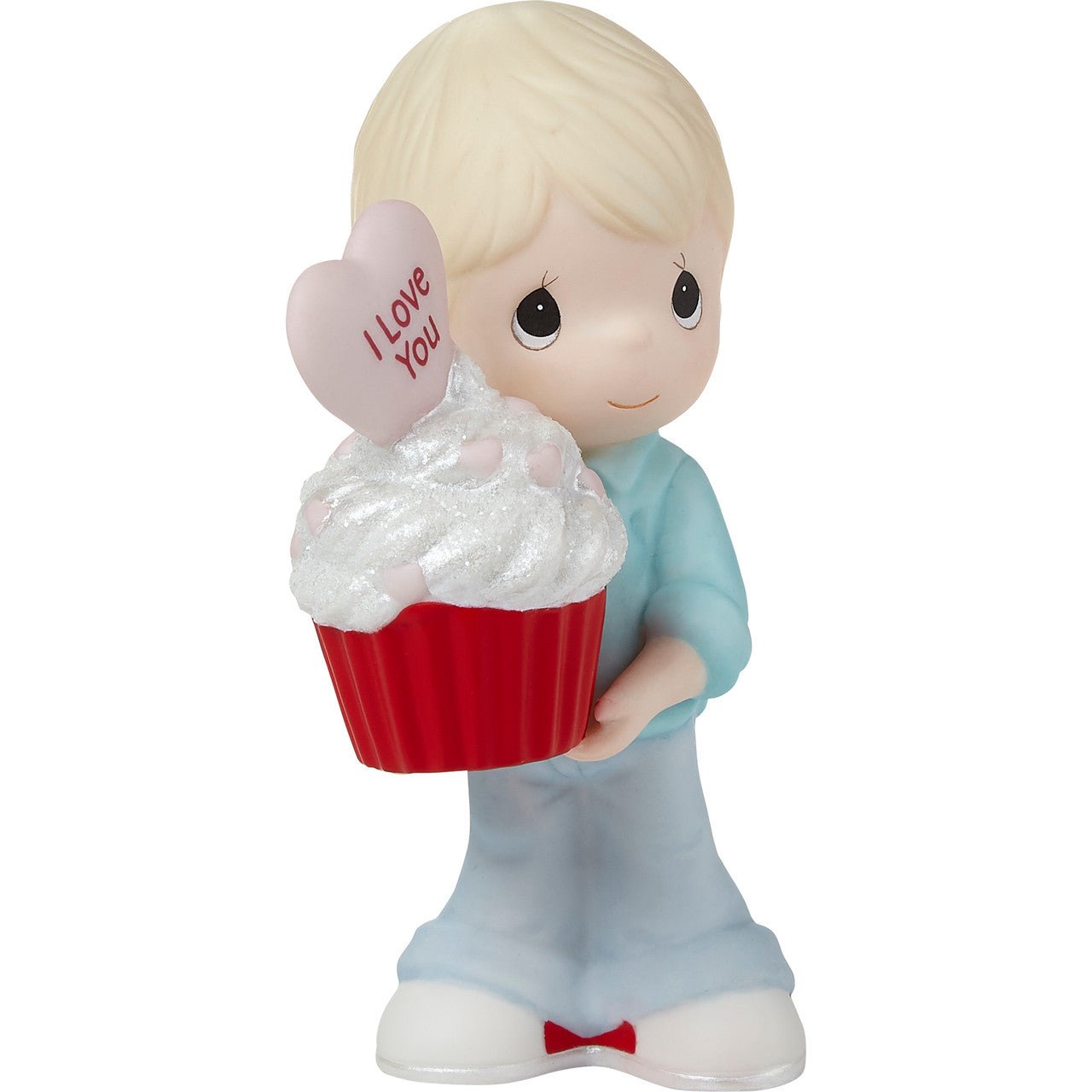 Boy Holding Red Velvet Cupcake Figurine - Blonde