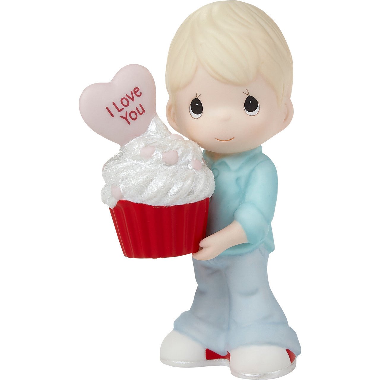 Boy Holding Red Velvet Cupcake Figurine - Blonde