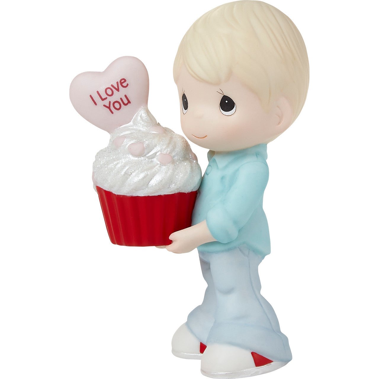 Boy Holding Red Velvet Cupcake Figurine - Blonde