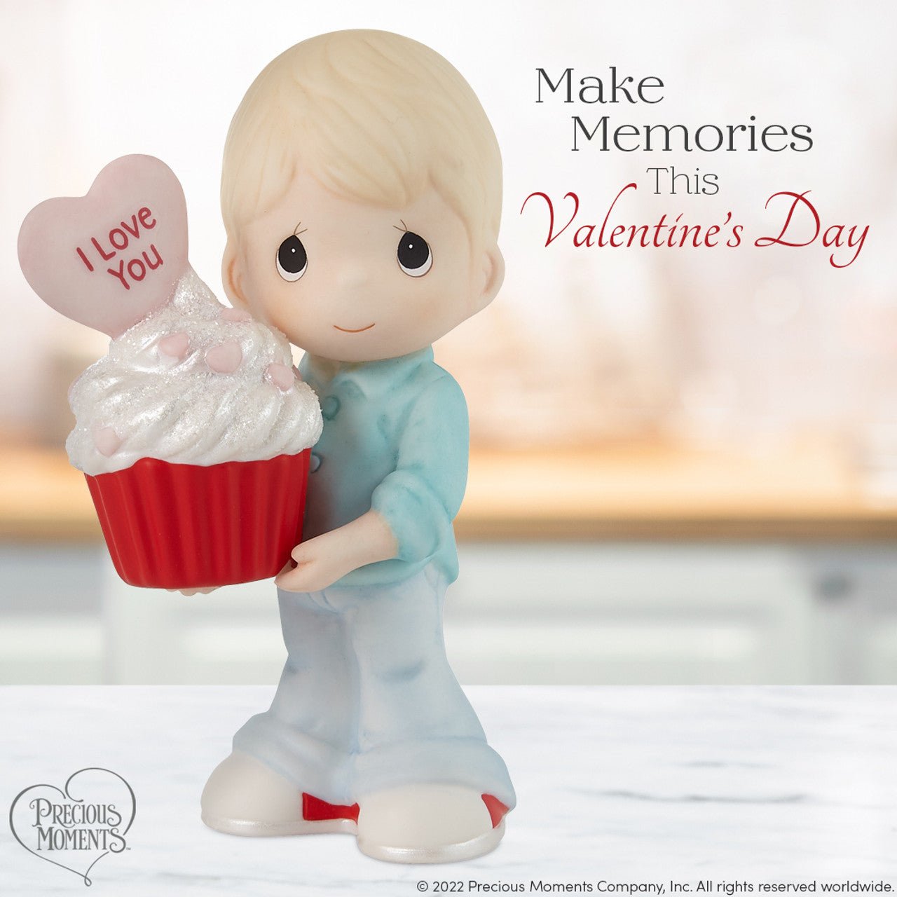 Boy Holding Red Velvet Cupcake Figurine - Blonde