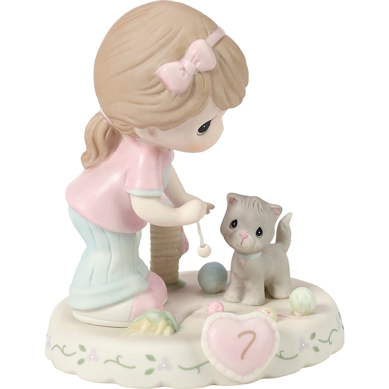 Brunette Girl With Kitten Age 7 Figurine
