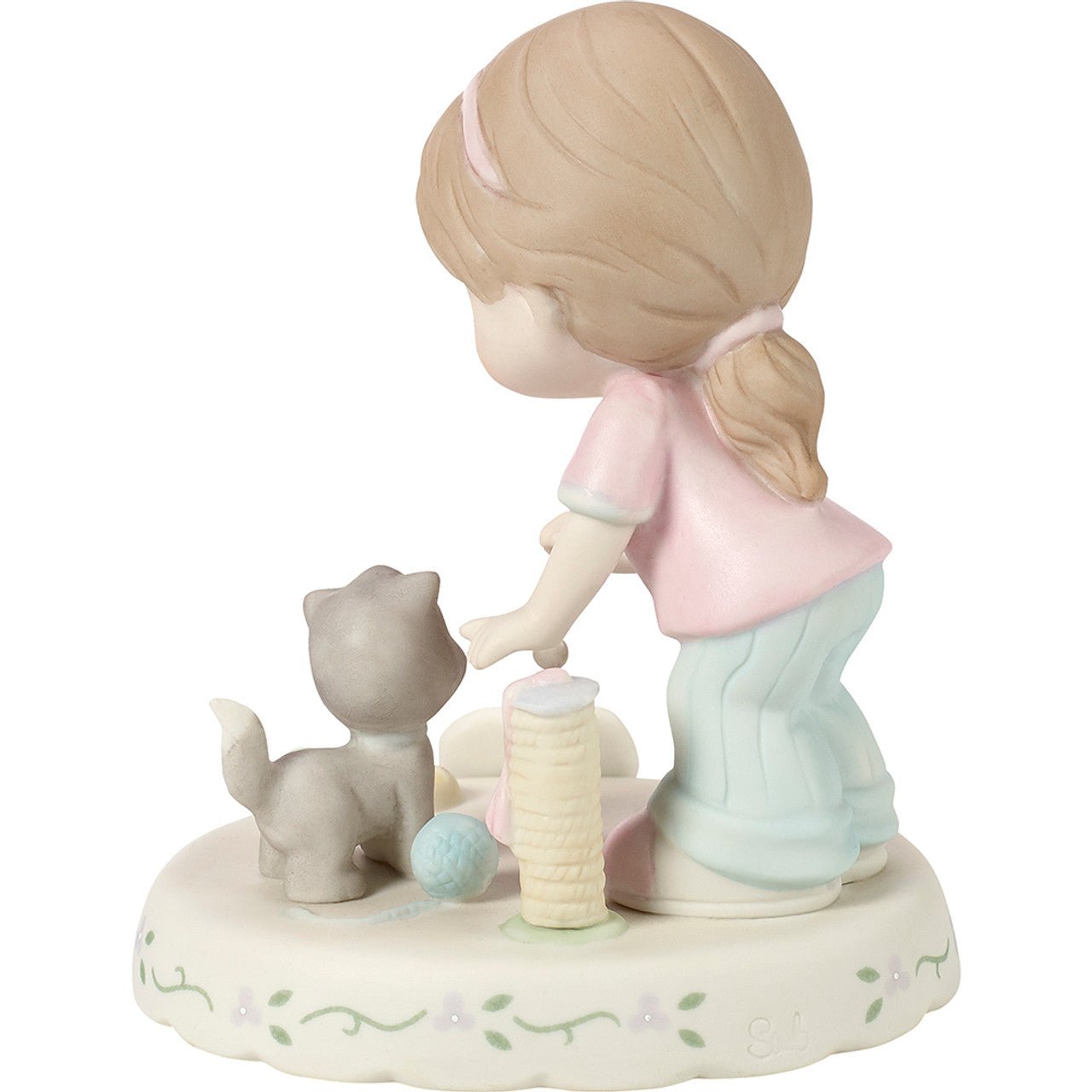Brunette Girl With Kitten Age 7 Figurine