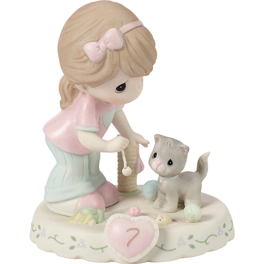 Brunette Girl With Kitten Age 7 Figurine