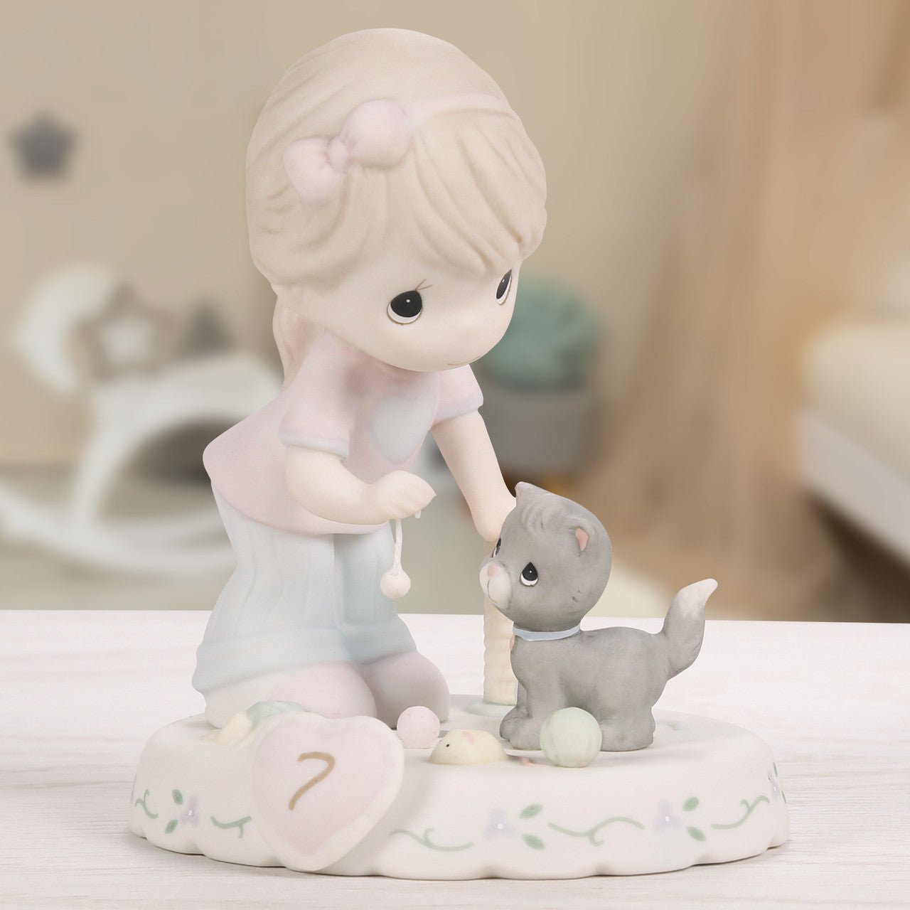 Brunette Girl With Kitten Age 7 Figurine