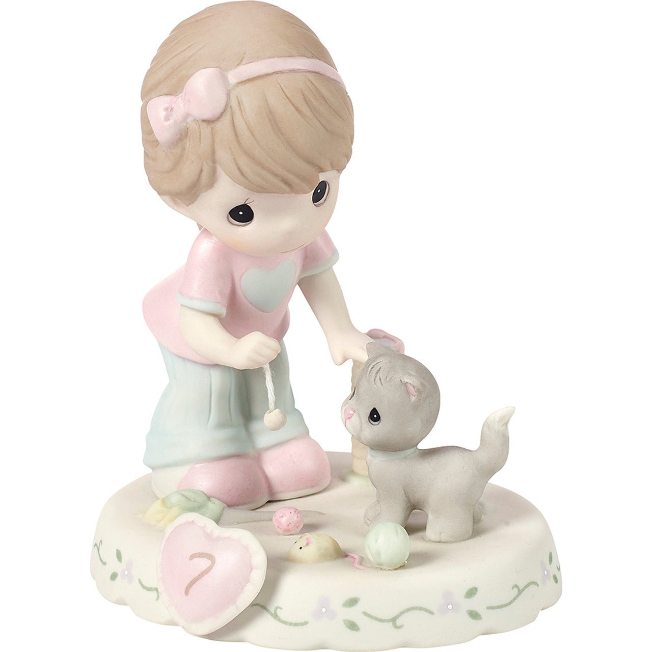 Brunette Girl With Kitten Age 7 Figurine
