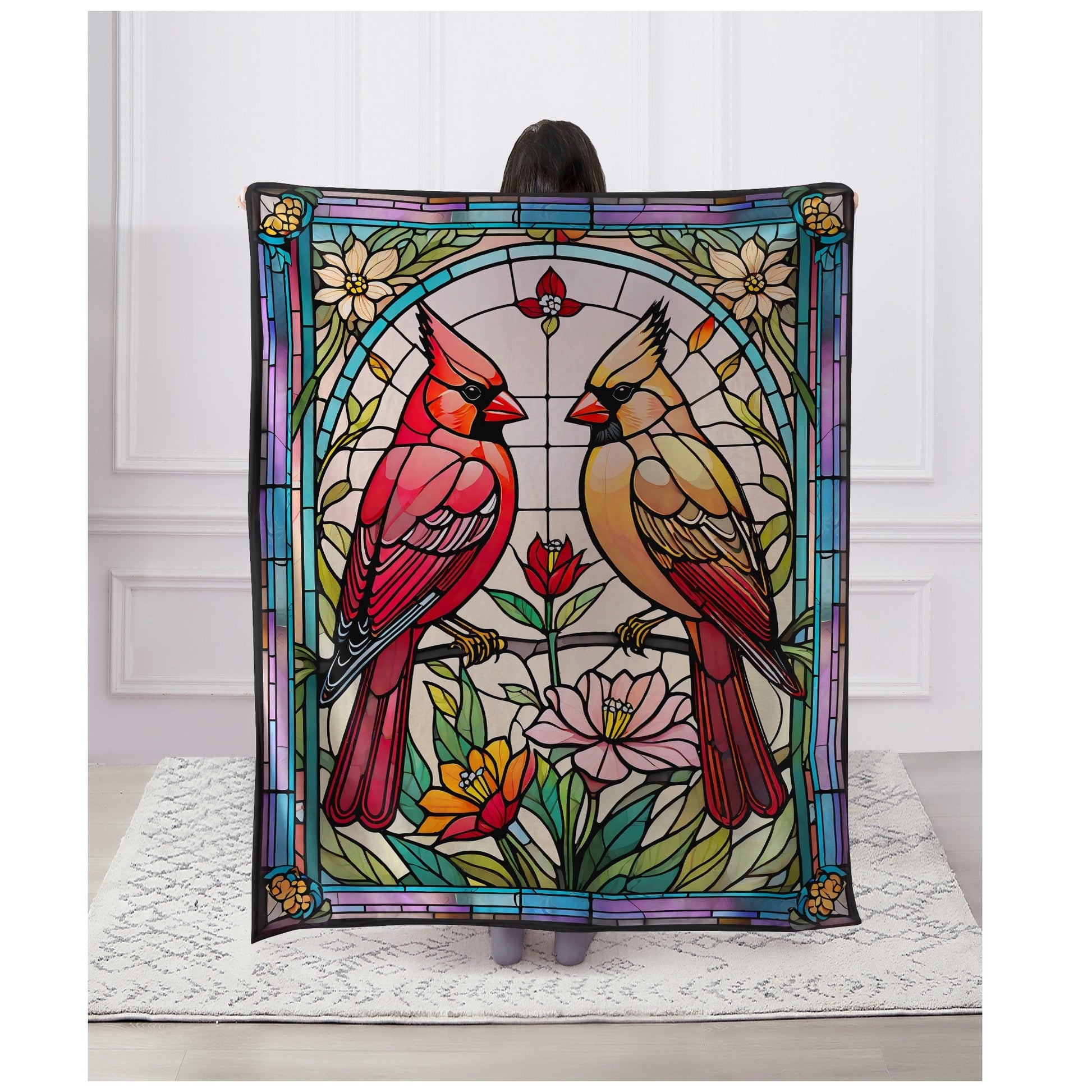 Cardinal Pair - Stained Glass - Blanket