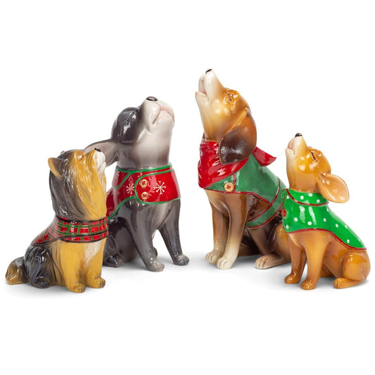 Christmas Holiday Caroling Dogs in Sweaters & Scarves 5" H (Set of 4)