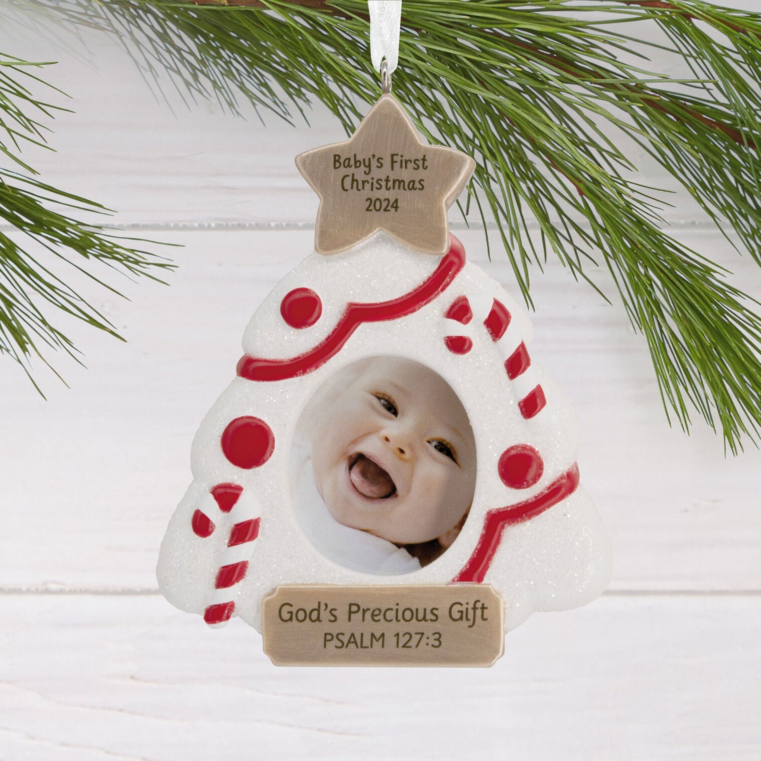 DaySpring Baby's First Christmas Religious 2024 Photo Frame Hallmark Ornament