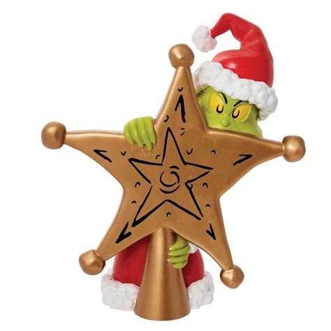 Department 56 Dr. Seuss The Grinch Hiding Behind Star Sculpted Christmas Tree Topper, 8.5 Inch