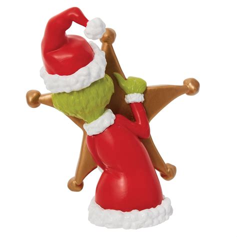 Department 56 Dr. Seuss The Grinch Hiding Behind Star Sculpted Christmas Tree Topper, 8.5 Inch