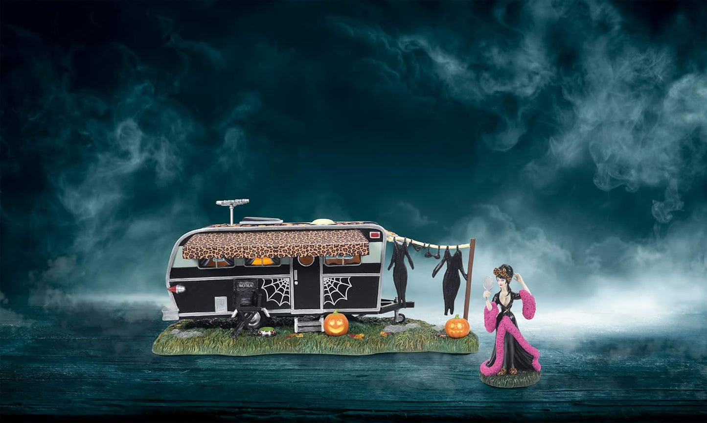 Department 56 Elvira Mistress of The Dark Village Accessories Celebrity Trailer Lit Figurine, 5"