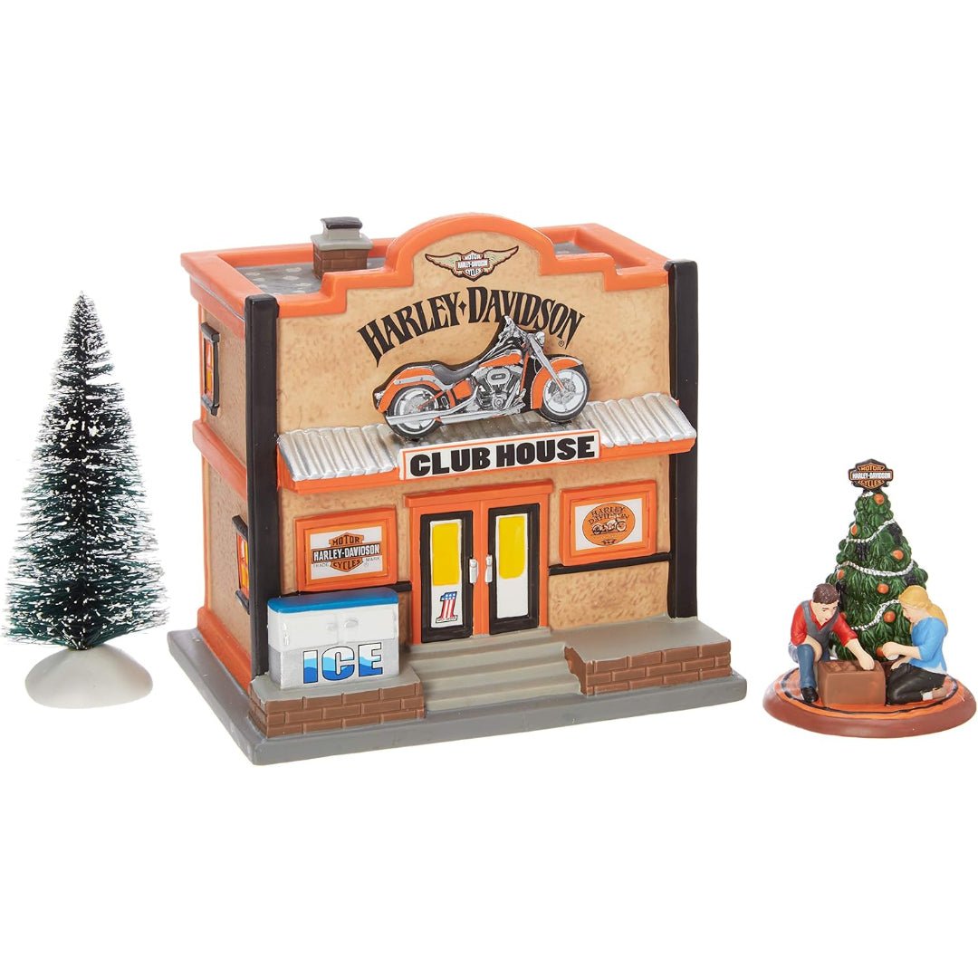 Department 56 Harley Davidson Village Clubhouse Lit House Box Set