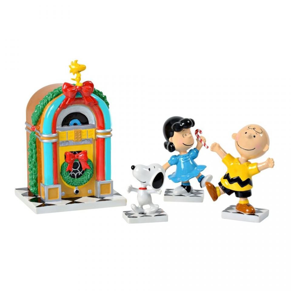 Department 56 Peanuts Juke Box Party Set of 4 Musical Figurines, 7.25"
