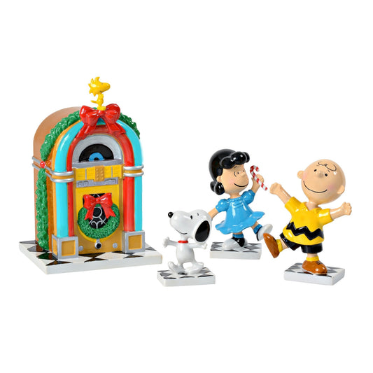 Department 56 Peanuts Juke Box Party Set of 4 Musical Figurines, 7.25"