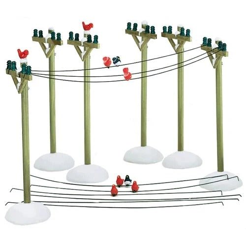 Dept 56 Village Telephone Poles Birds on Wire Set of 6 Vintage 52656 Snow Boxed