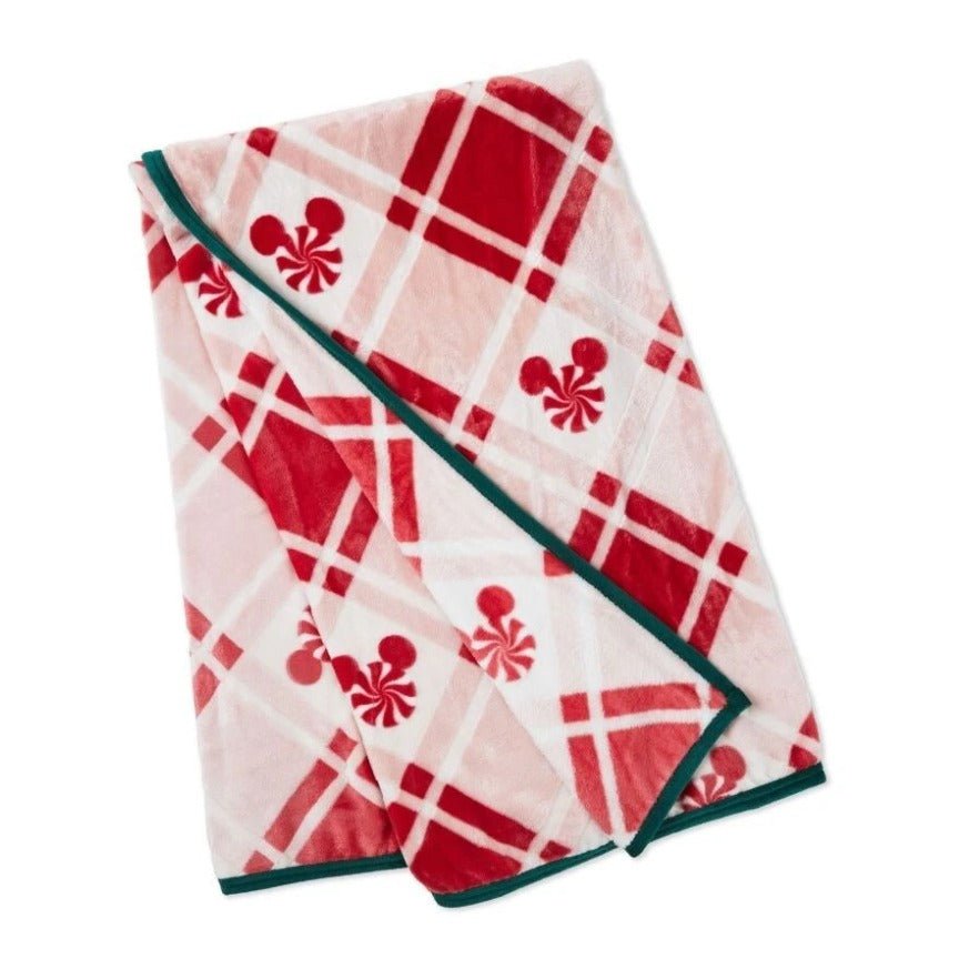 Disney Mickey Ears Peppermint Plaid Throw Blanket 50" x 60"