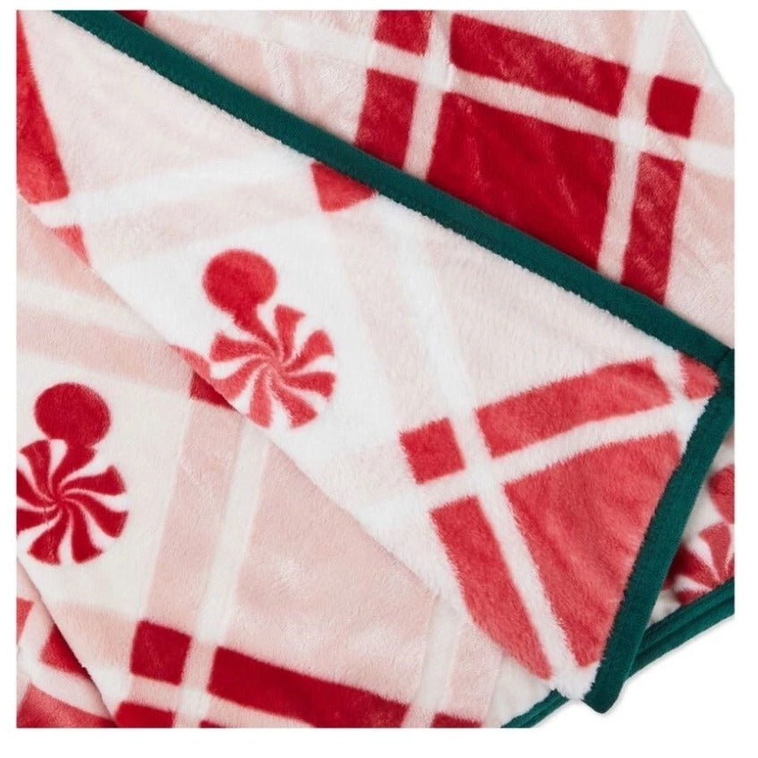 Disney Mickey Ears Peppermint Plaid Throw Blanket 50" x 60"