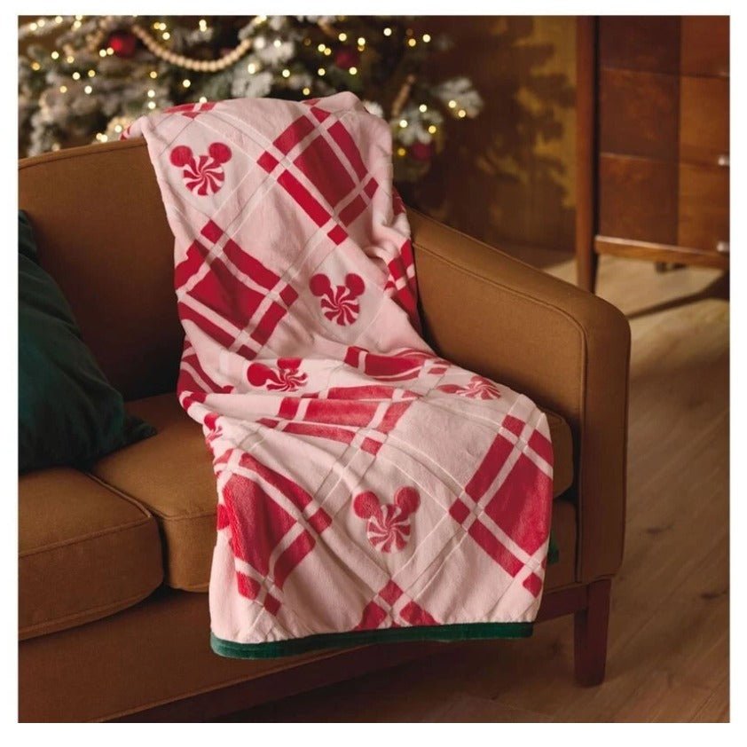 Disney Mickey Ears Peppermint Plaid Throw Blanket 50" x 60"