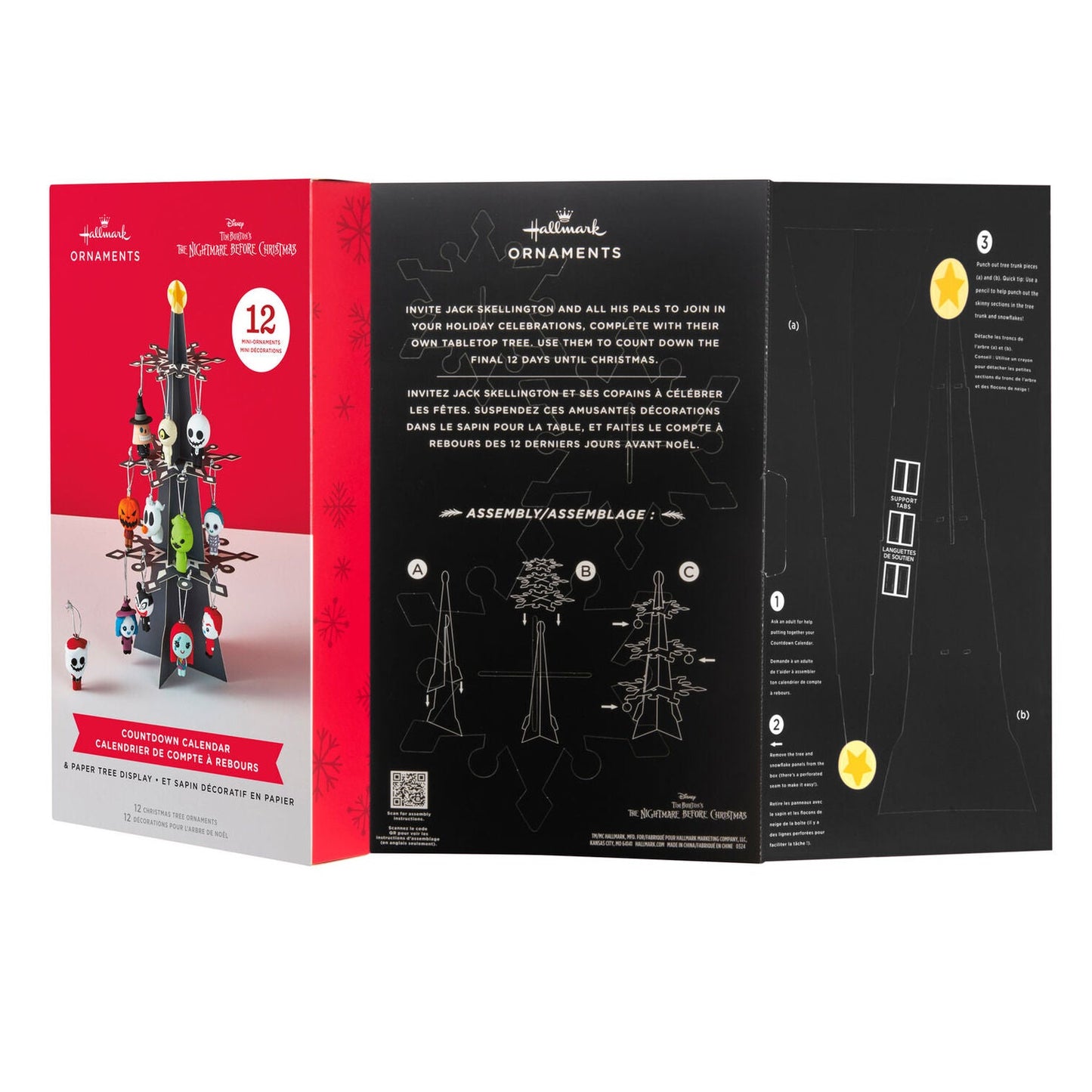 Disney Tim Burton's The Nightmare Before Christmas Hallmark Countdown Calendar Paper Tree Set With 12 Mini Ornaments