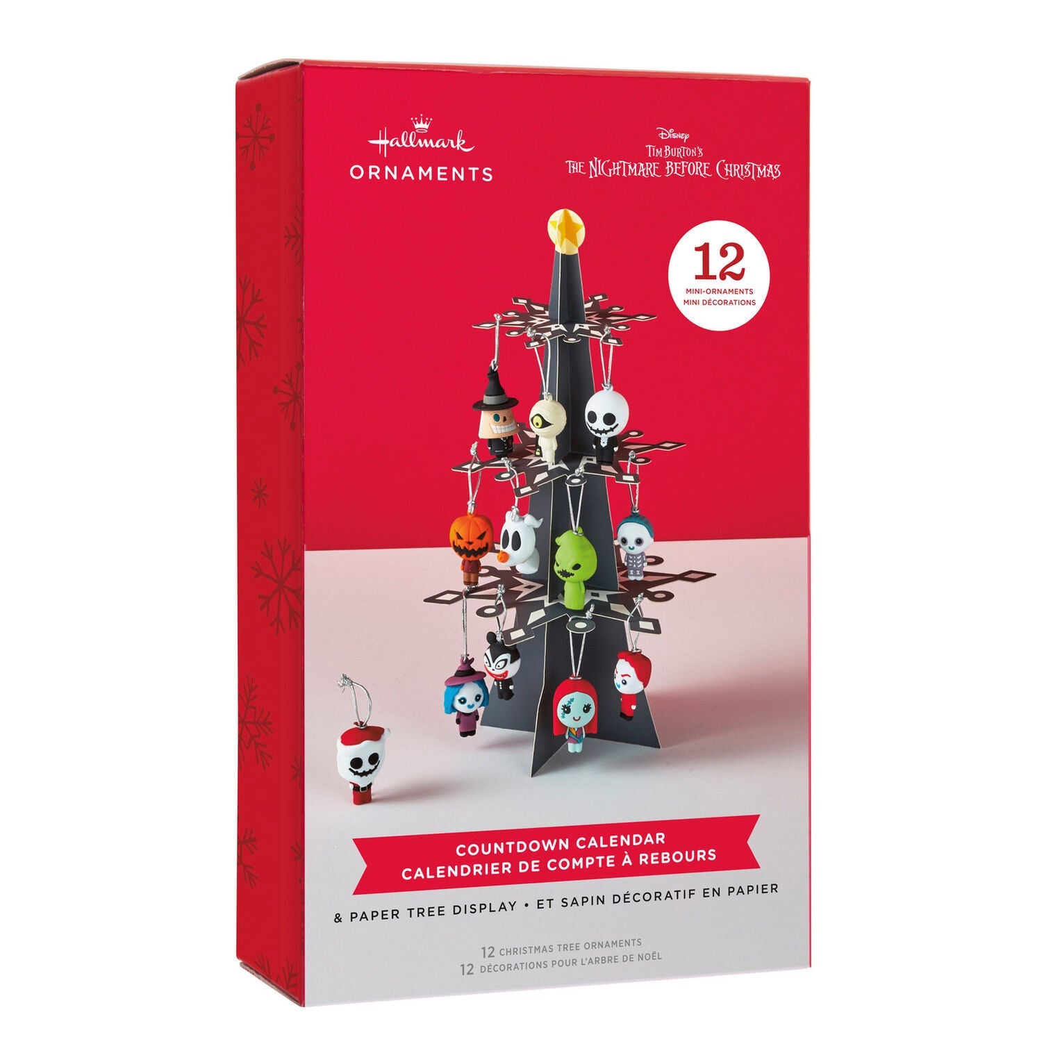 Disney Tim Burton's The Nightmare Before Christmas Hallmark Countdown Calendar Paper Tree Set With 12 Mini Ornaments