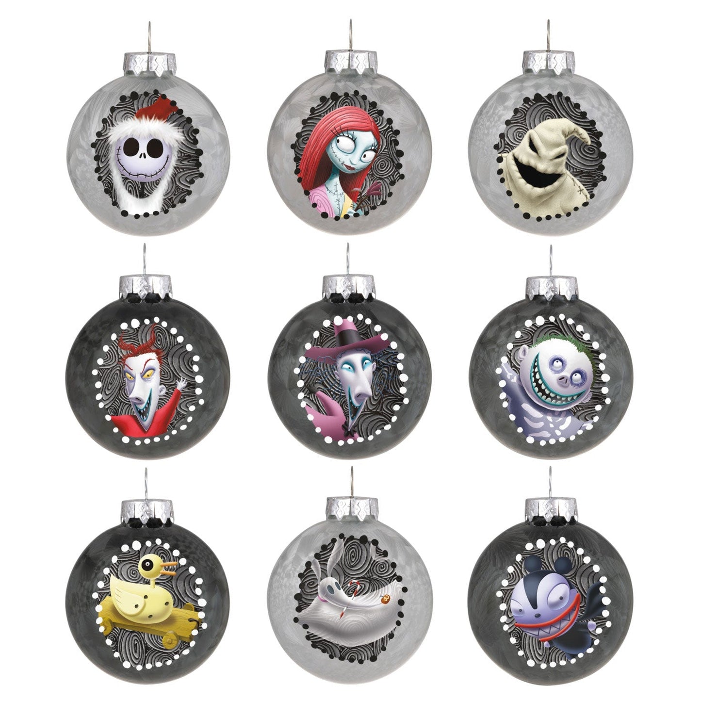 Disney Tim Burtons The Nightmare Before Christmas Halloween Town Glass, 2023 Keepsake Ornaments, Set of 9