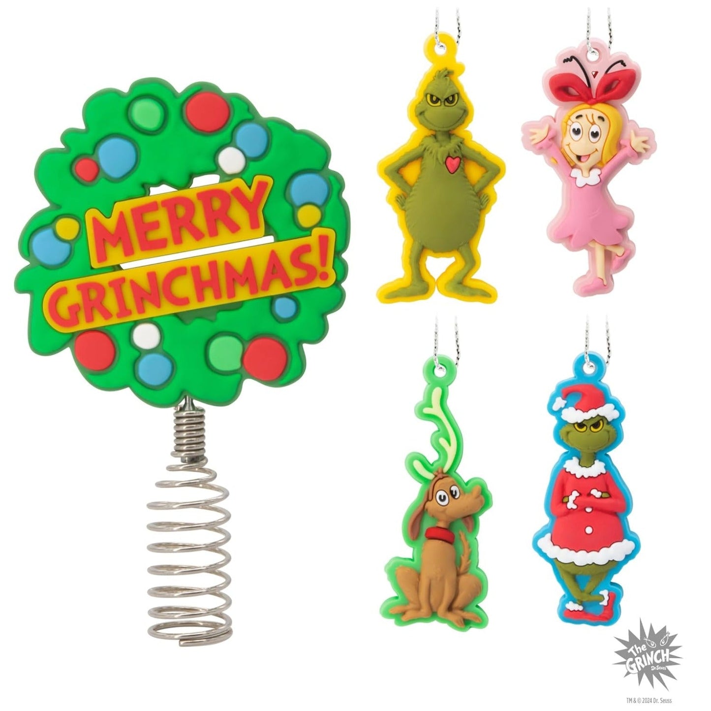 Dr. Seuss's How The Grinch Stole Christmas! Mini Christmas Tree Topper and Ornaments, Set of 5