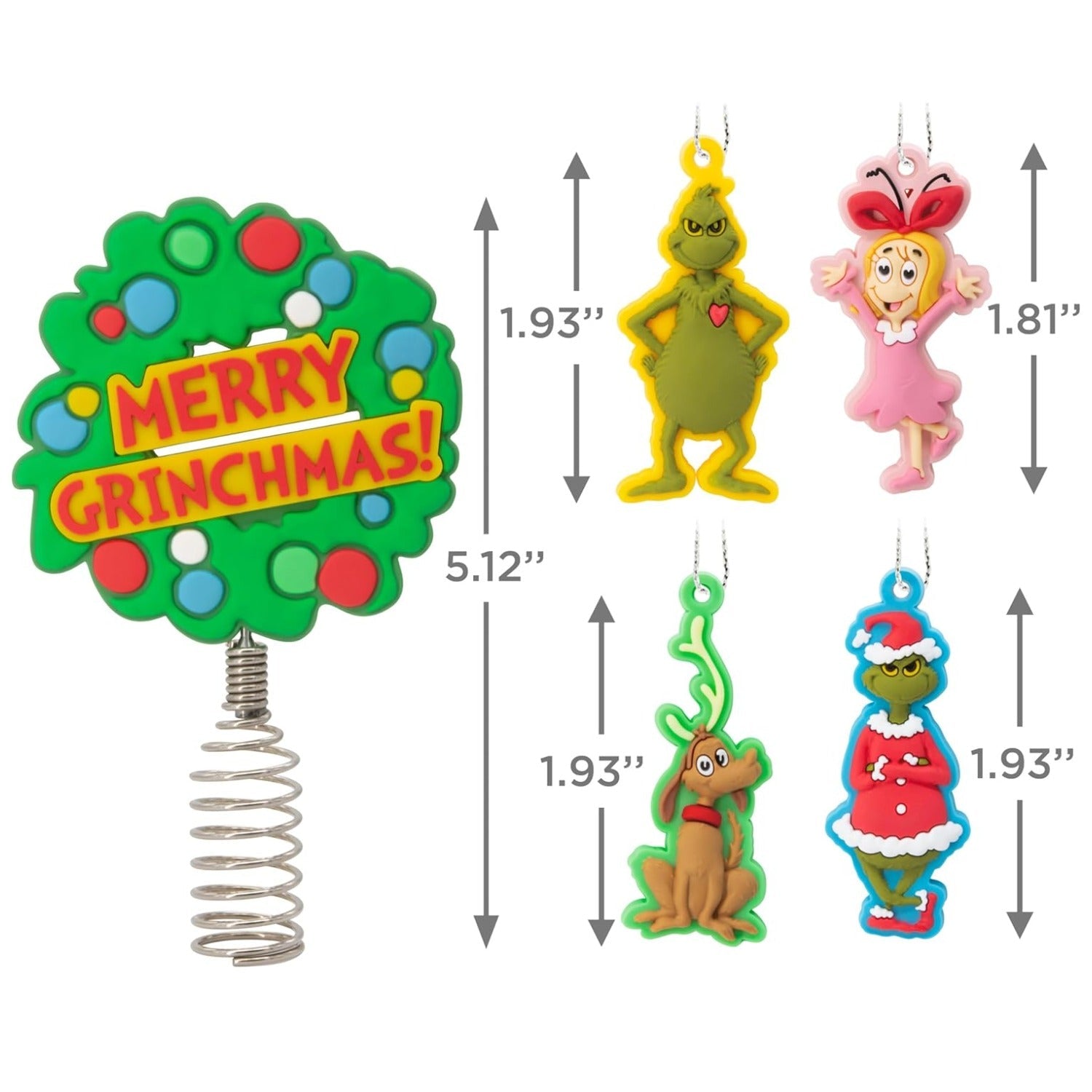 Dr. Seuss's How The Grinch Stole Christmas! Mini Christmas Tree Topper and Ornaments, Set of 5