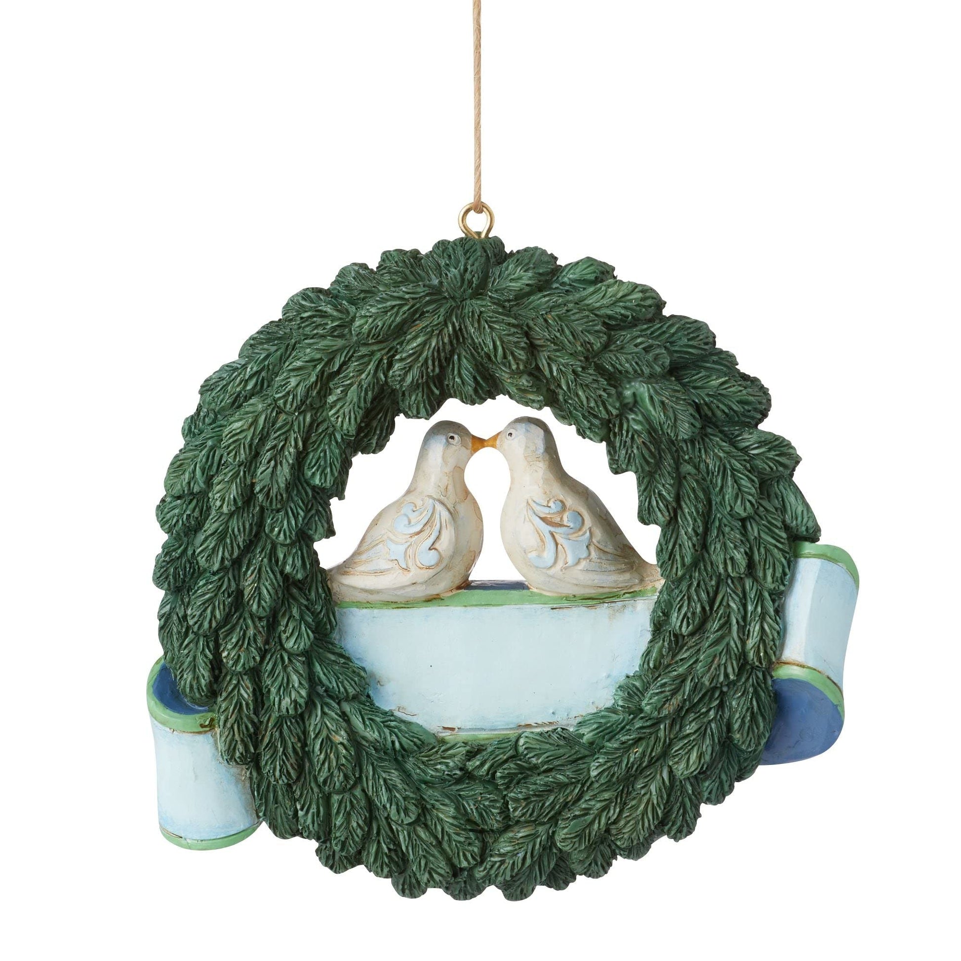 Enesco Jim Shore Heartwood Creek Christmas Together Turtle Doves Wreath Hanging Ornament, 3.35 Inch, Multicolor