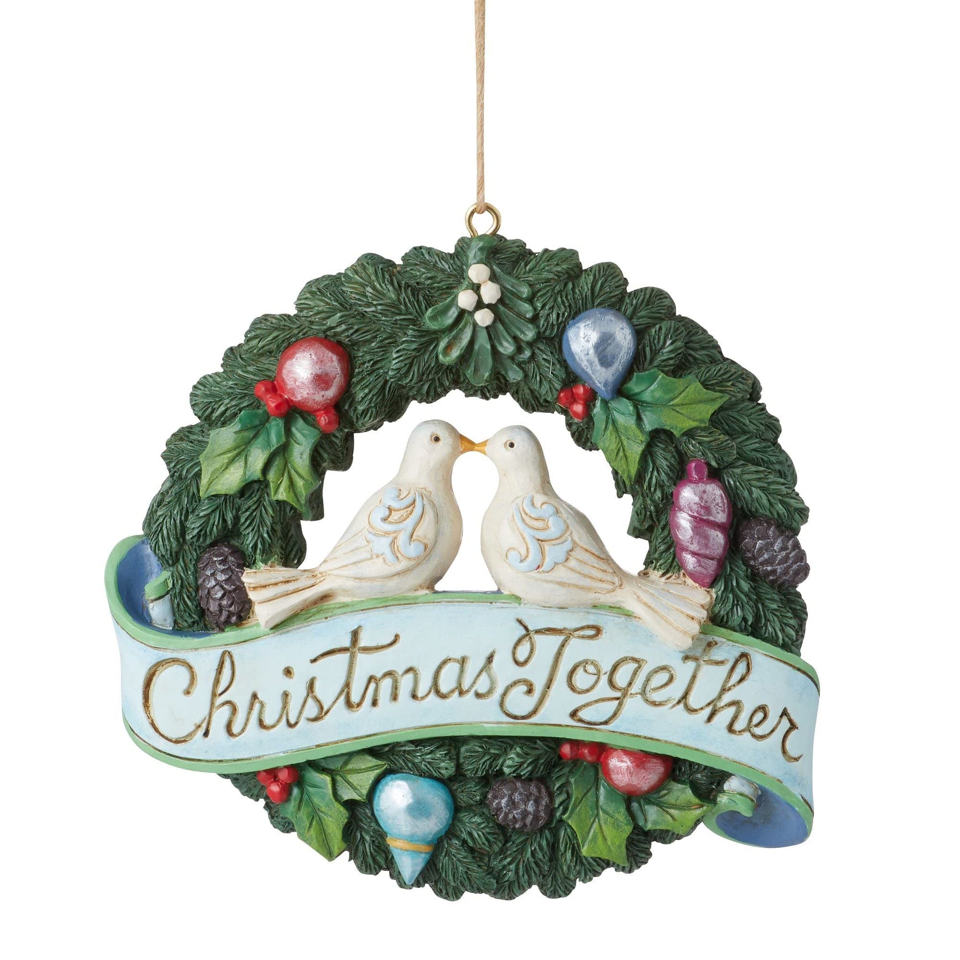 Enesco Jim Shore Heartwood Creek Christmas Together Turtle Doves Wreath Hanging Ornament, 3.35 Inch, Multicolor