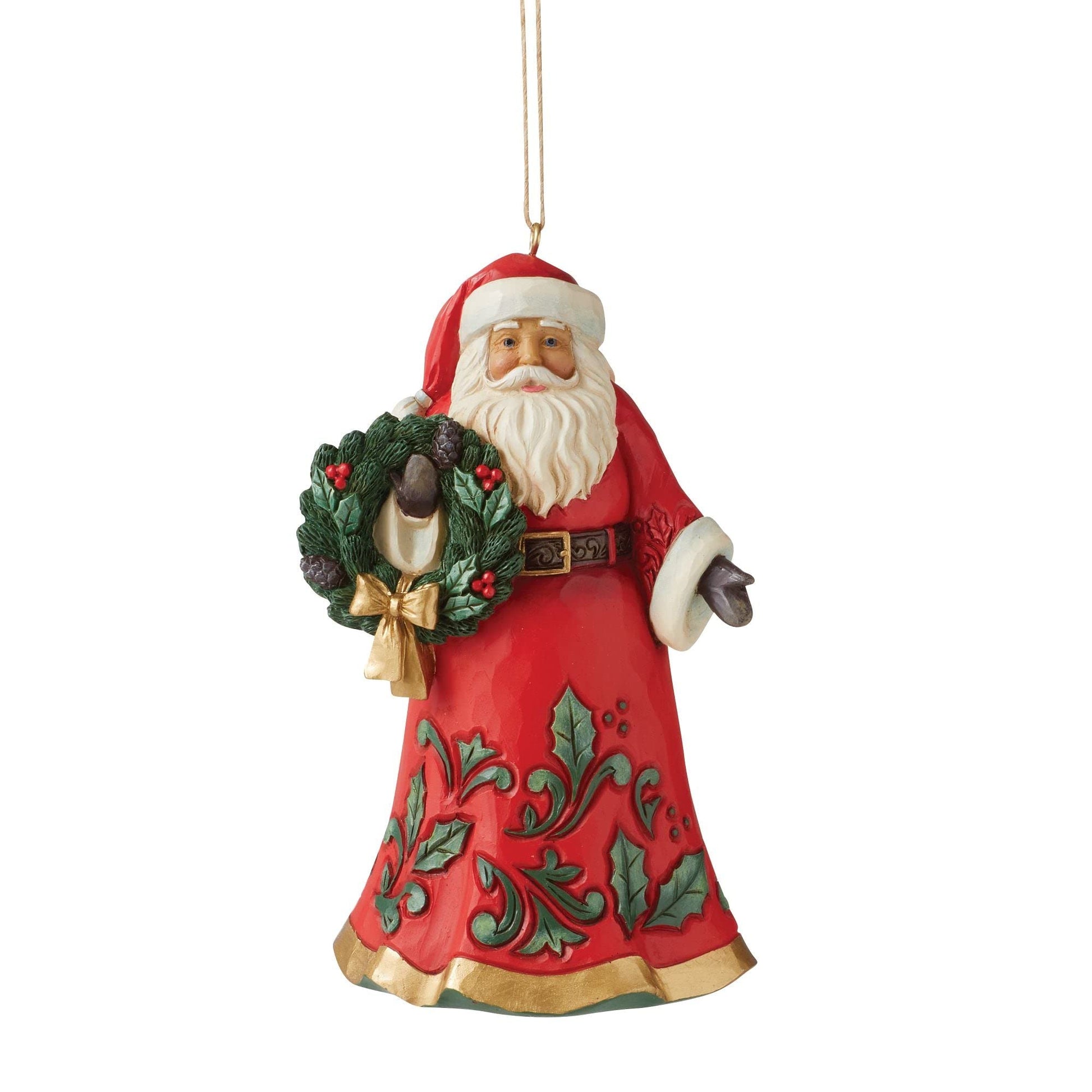 Enesco Jim Shore Heartwood Creek Santa Wreath Hanging Ornament, 4.53 Inch, Multicolor