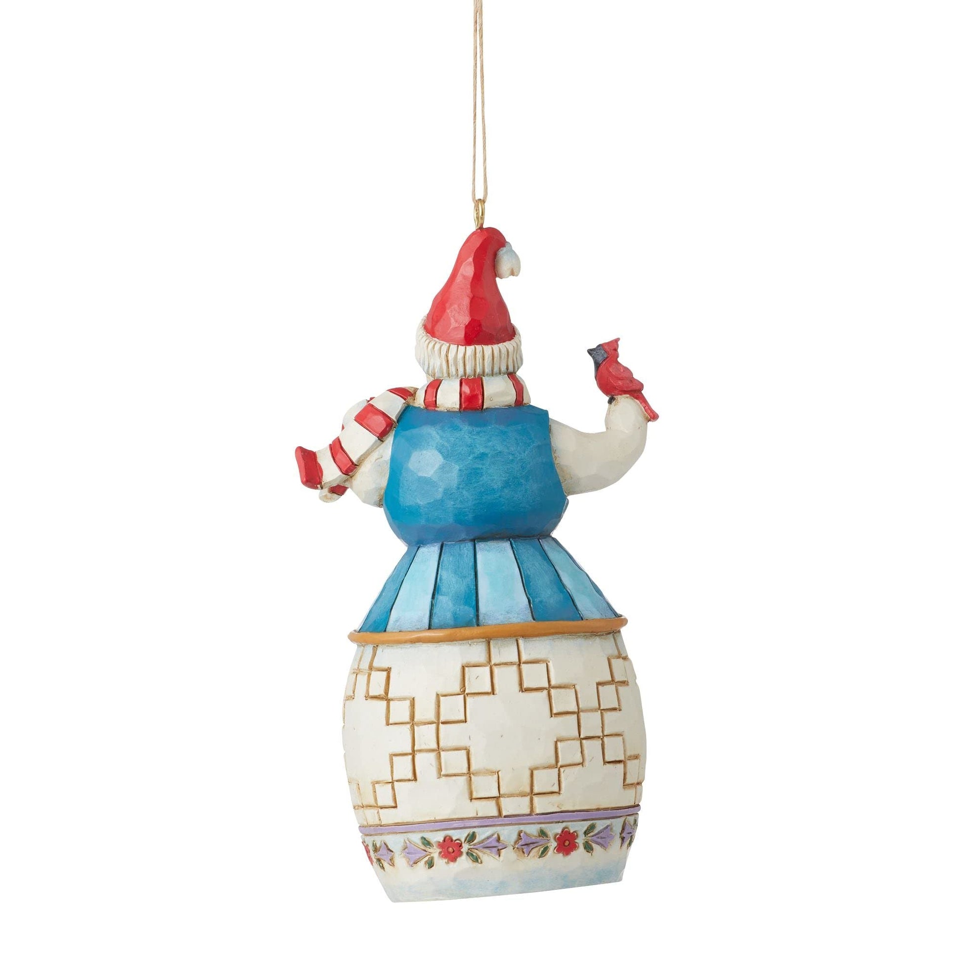 Enesco Jim Shore Heartwood Creek Snowman with Cardinal Hanging Ornament, 4.53 Inch, Multicolor
