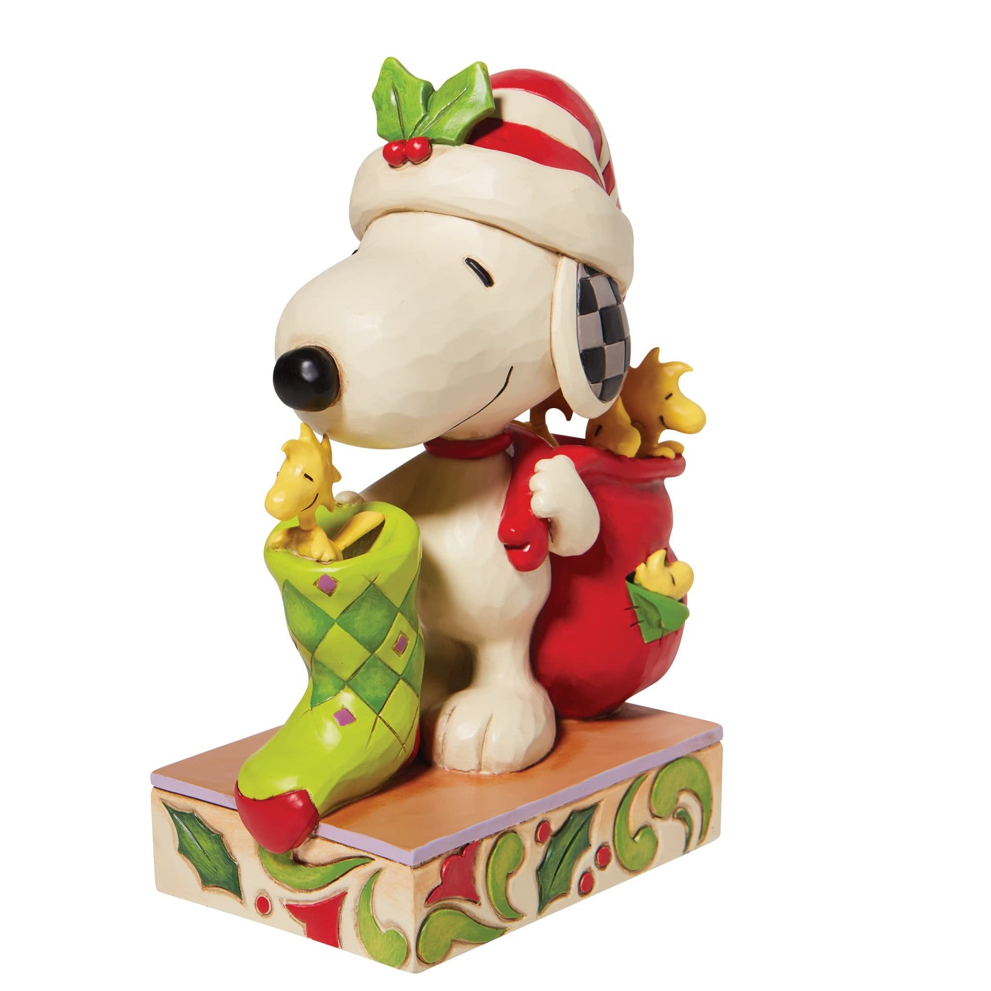 Enesco Peanuts by Jim Shore Snoopy with Woodstocks and a Stocking Figurine, 7 Inch, Multicolor