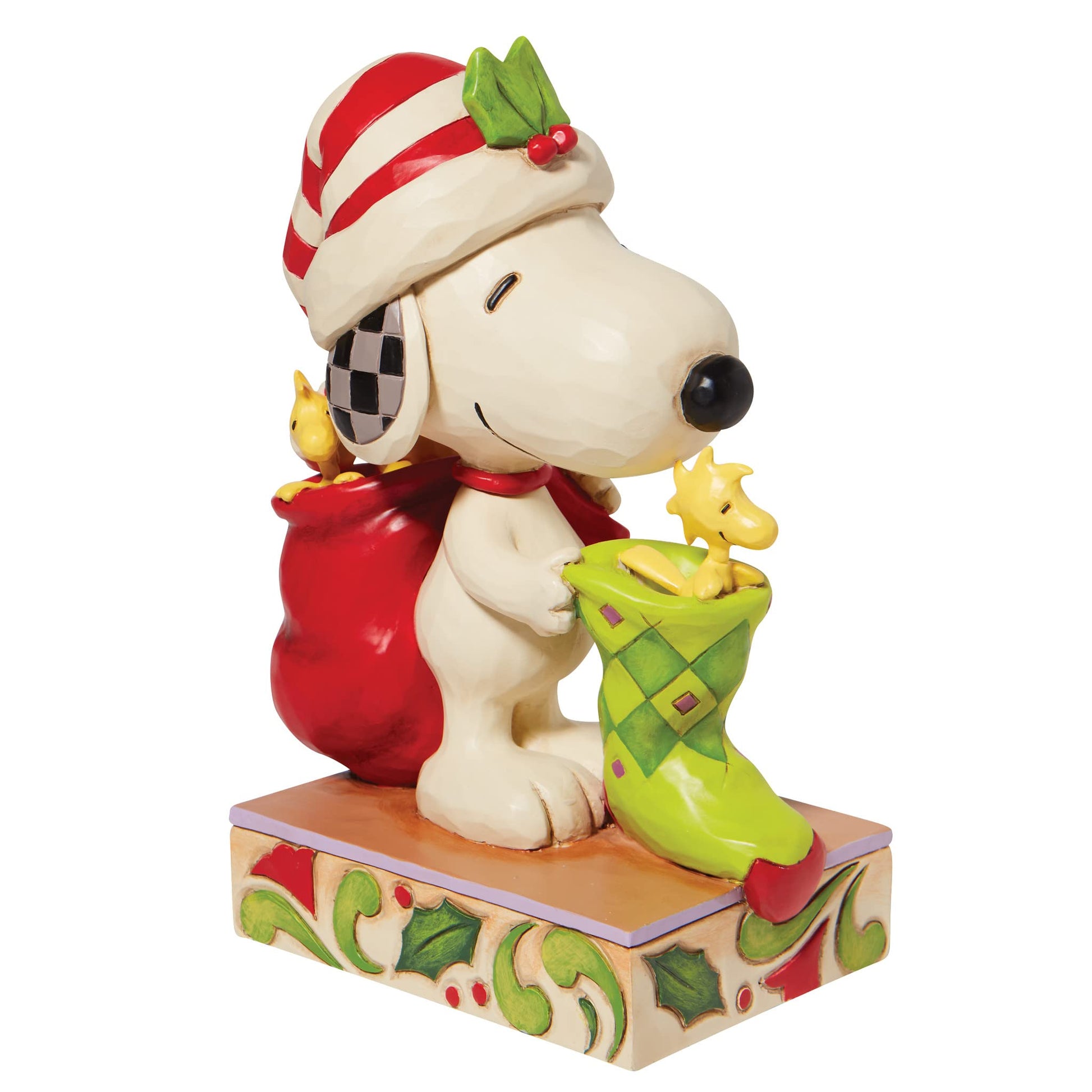 Enesco Peanuts by Jim Shore Snoopy with Woodstocks and a Stocking Figurine, 7 Inch, Multicolor