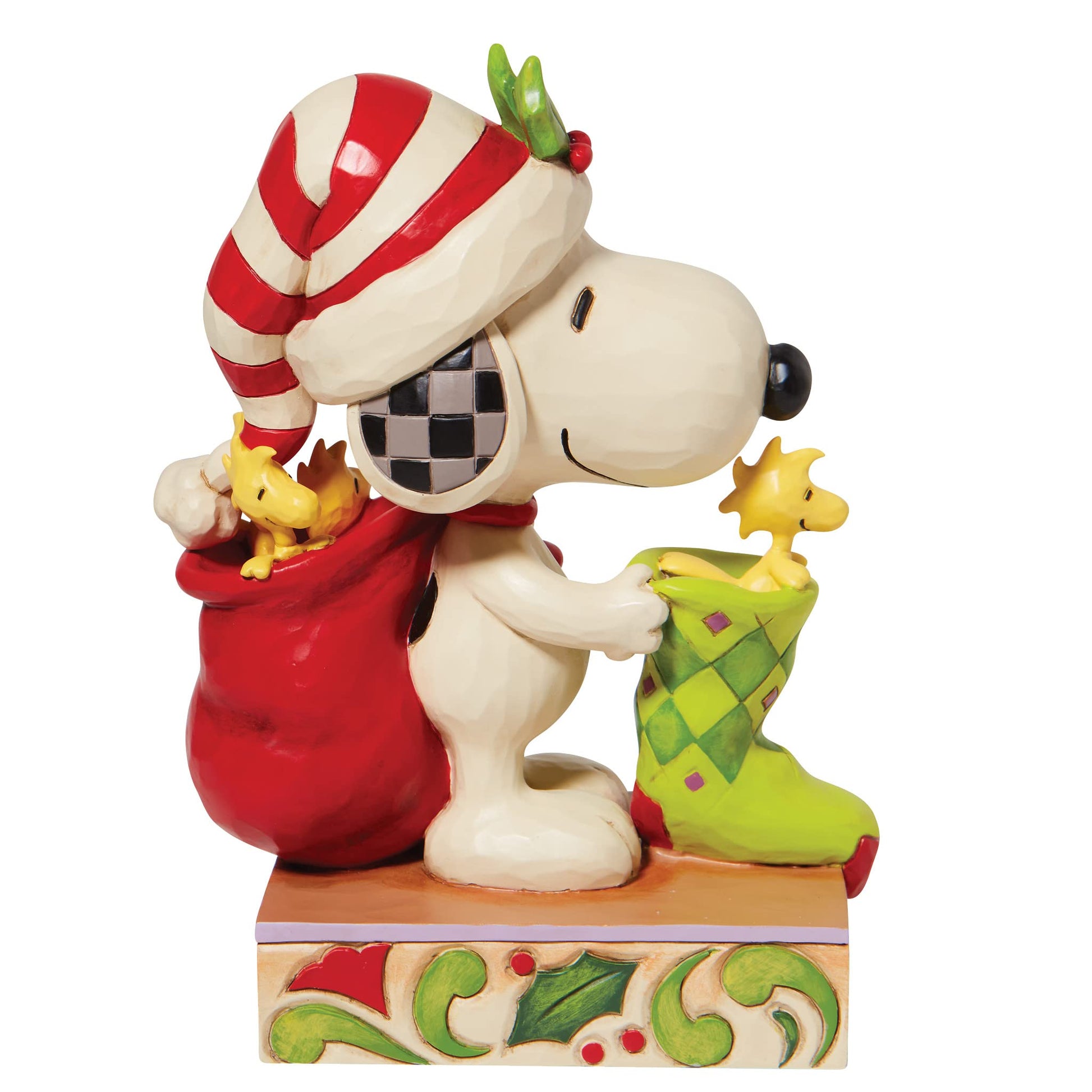 Enesco Peanuts by Jim Shore Snoopy with Woodstocks and a Stocking Figurine, 7 Inch, Multicolor