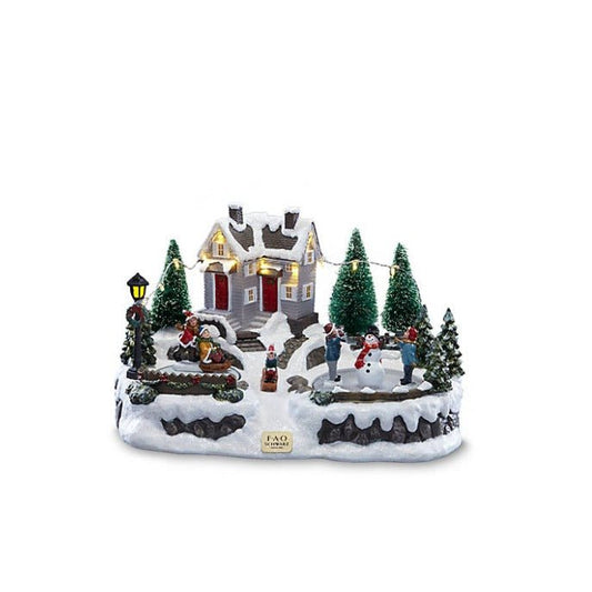 FAO Schwarz Decorative LED Motorized Holiday House Scene