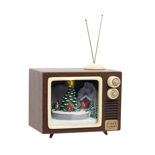 FAO Schwarz Lighted Holiday Musical Figurine TV with 5 Carols and Rotating Diorama