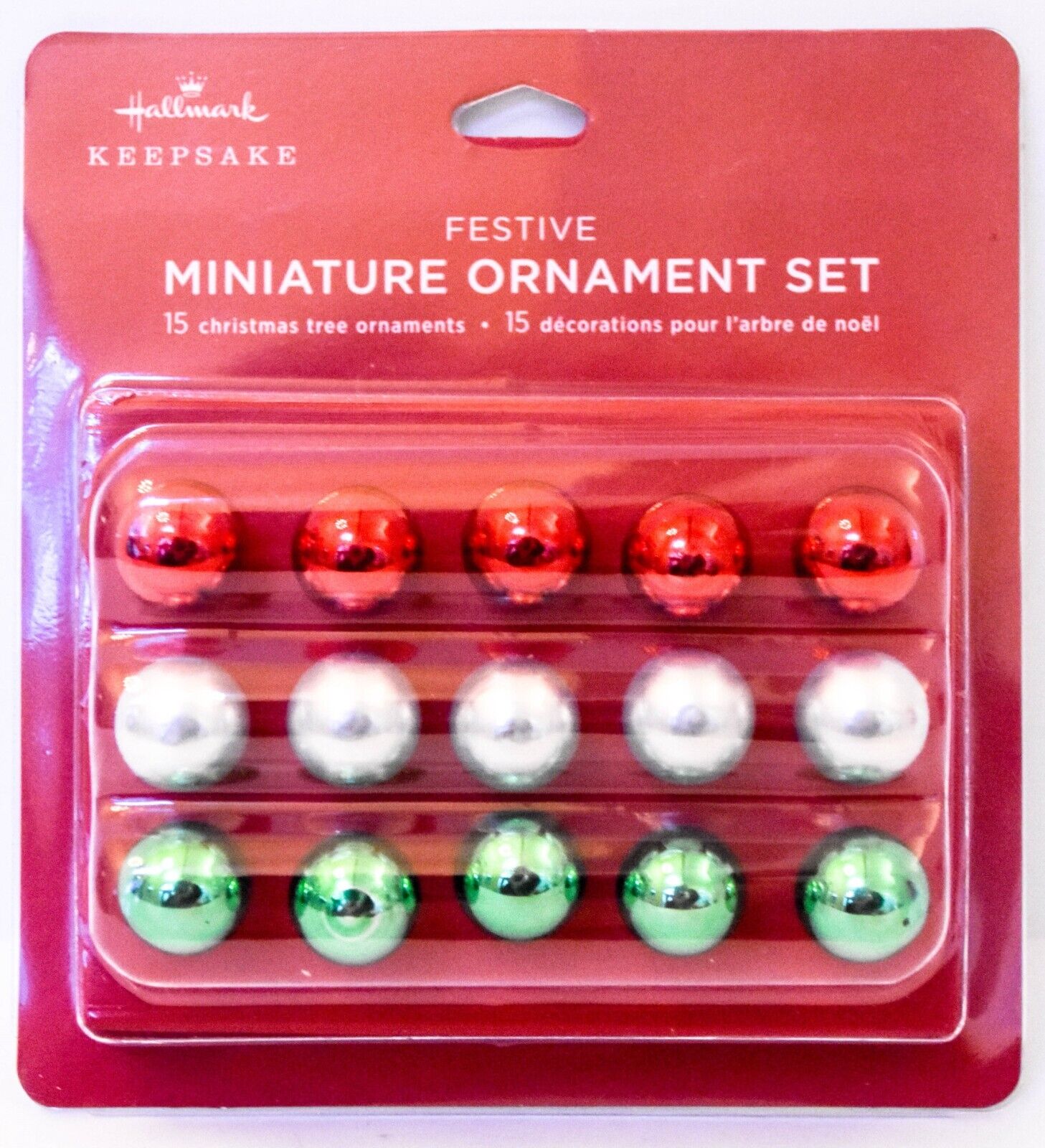 Festive Red, Silver, Green, Mini Glass Set of 15, Hallmark Keepsake Miniature Ornaments