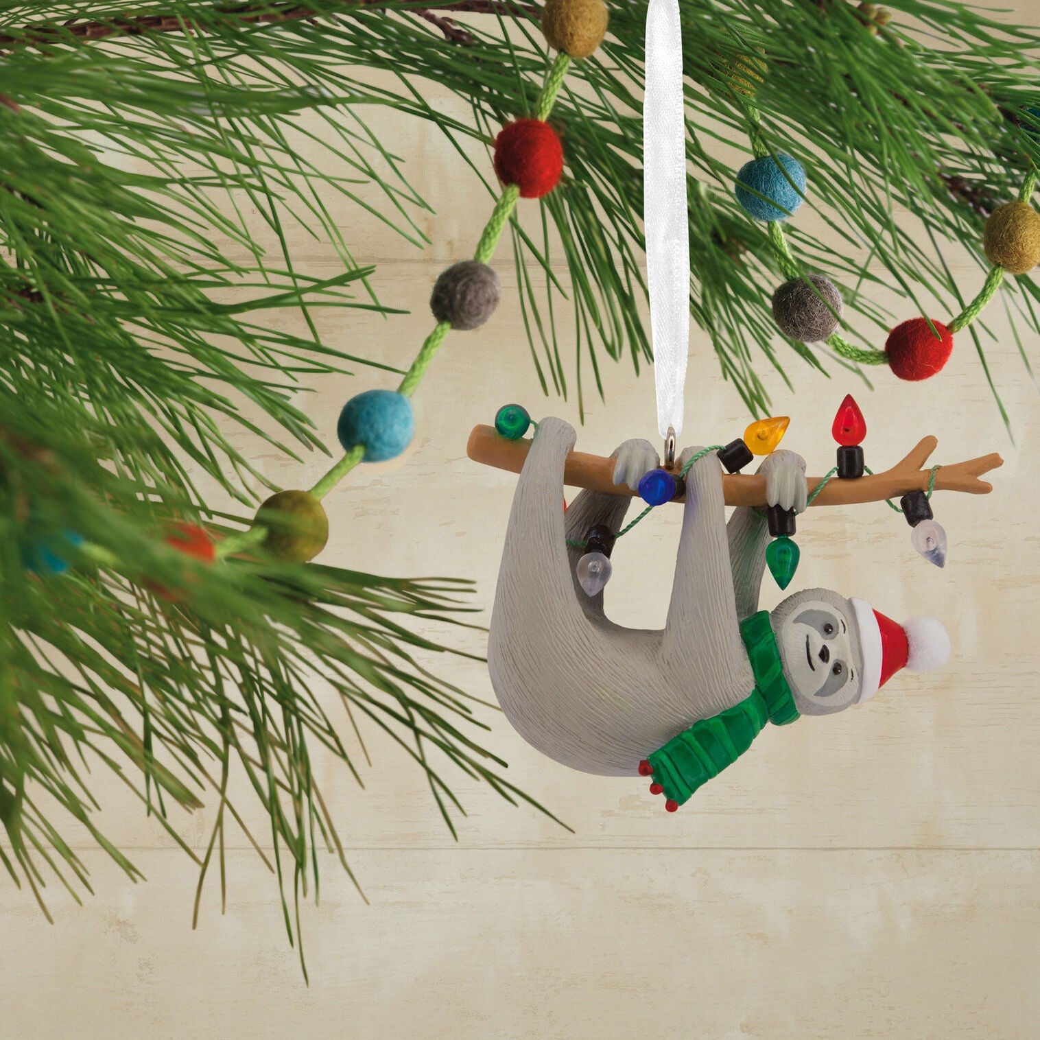 Festive Sloth on Tree Branch Hallmark Ornament