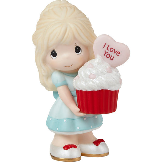 Girl Holding Red Velvet Cupcake Figurine - Blonde