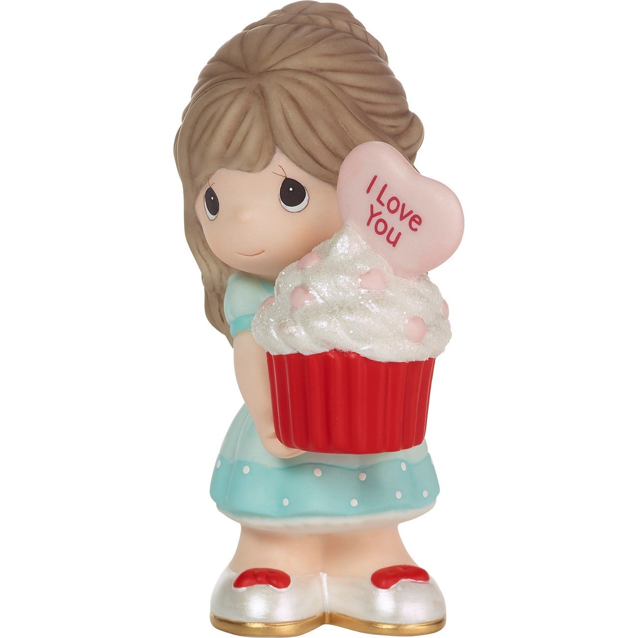 Girl Holding Red Velvet Cupcake Figurine - Brunette